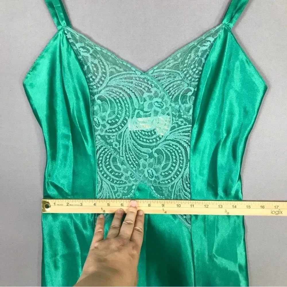 Victoria’s Secret VINTAGE GOLD LABEL Satin Lace Maxi Slip Dress Size Small Green - Picture 14 of 16